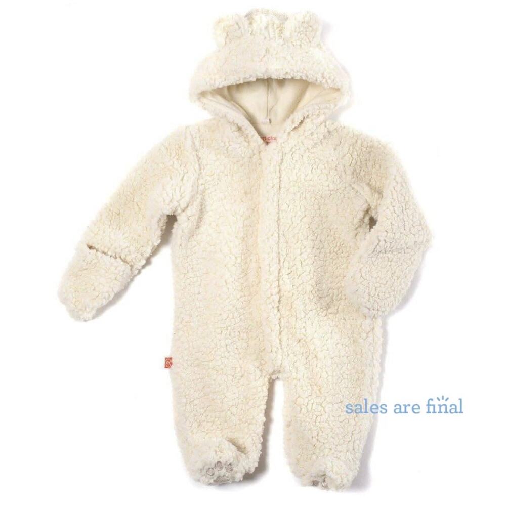 Magnetic Me 0-3 Months 8-10 lbs Cotton Snowsuit Bear Suit Ears Hooded Off White